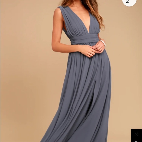 NEW, LULU’s formal maxi gown, leg slit, deep V neck, flowing chiffon dress - Picture 5 of 15
